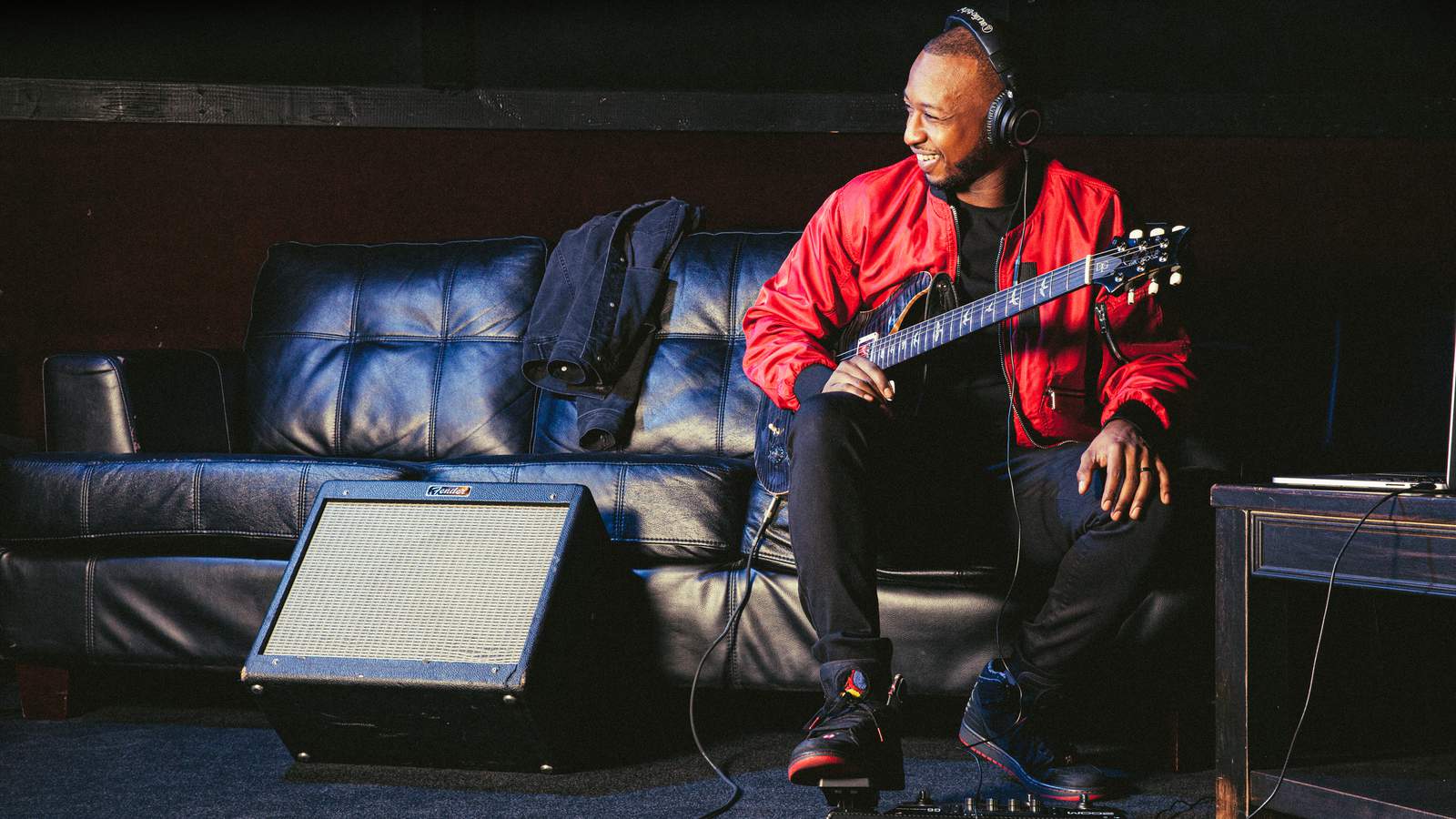 Chris Payton playing his Zoom G6 in the studio