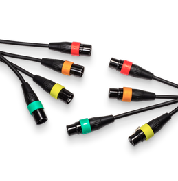 XLR cables with color ID rings in green, yellow, orange and red